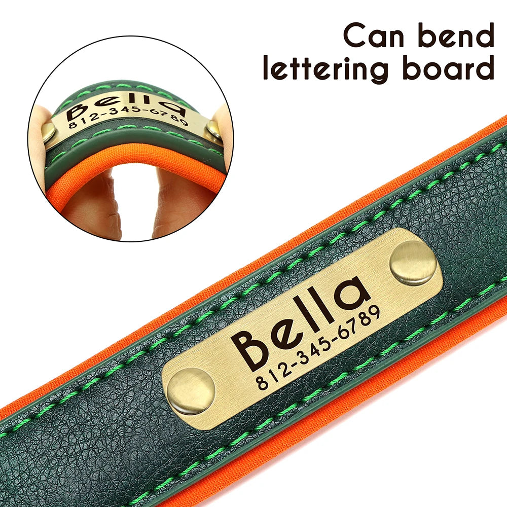 Custom PU Leather Dog Collar – Free Engraving | Adjustable Personalized Pet ID Tag for Small, Medium & Large Dogs