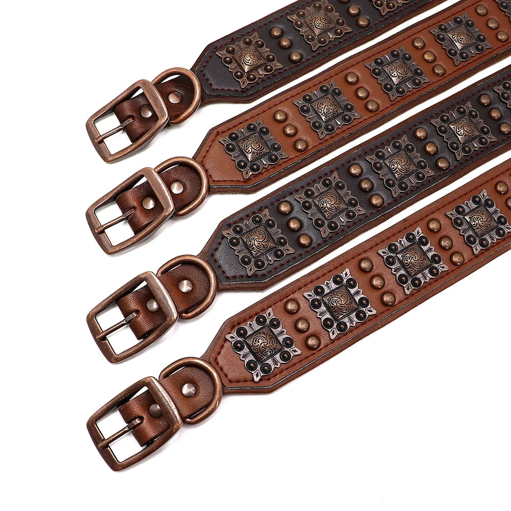 Durable Spiked Genuine Leather Dog Collar for Medium & Large Dogs – Pitbull Bulldog Adjustable Pet Collar