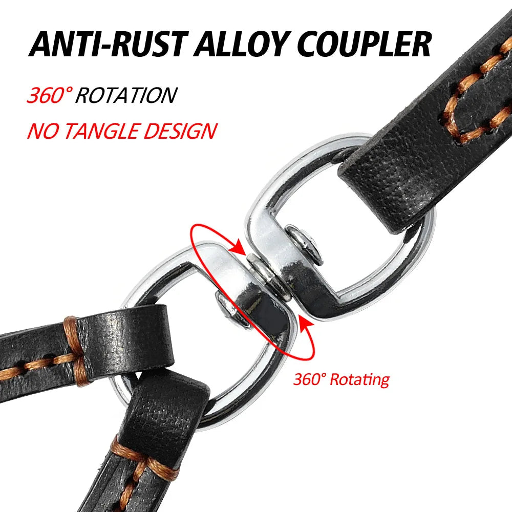 Double Dog Leash – Genuine Leather with 360° Swivel