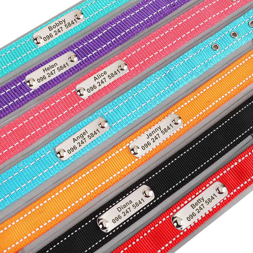 Personalized Reflective Nylon Dog Collar – Custom Engraved ID Tag for Small, Medium & Large Dogs
