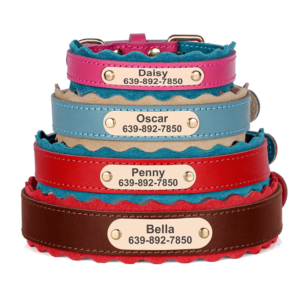 Custom Leather Dog Collar – Personalized Engraved ID Tag, Soft Padded Adjustable for Small & Medium Dogs