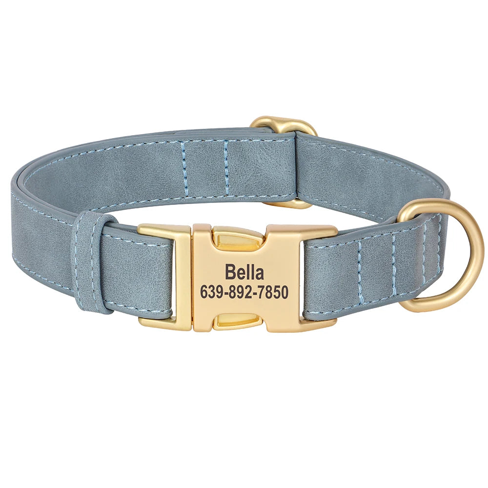 Custom Engraved PU Leather Dog Collar – Anti-Lost ID Tag Included