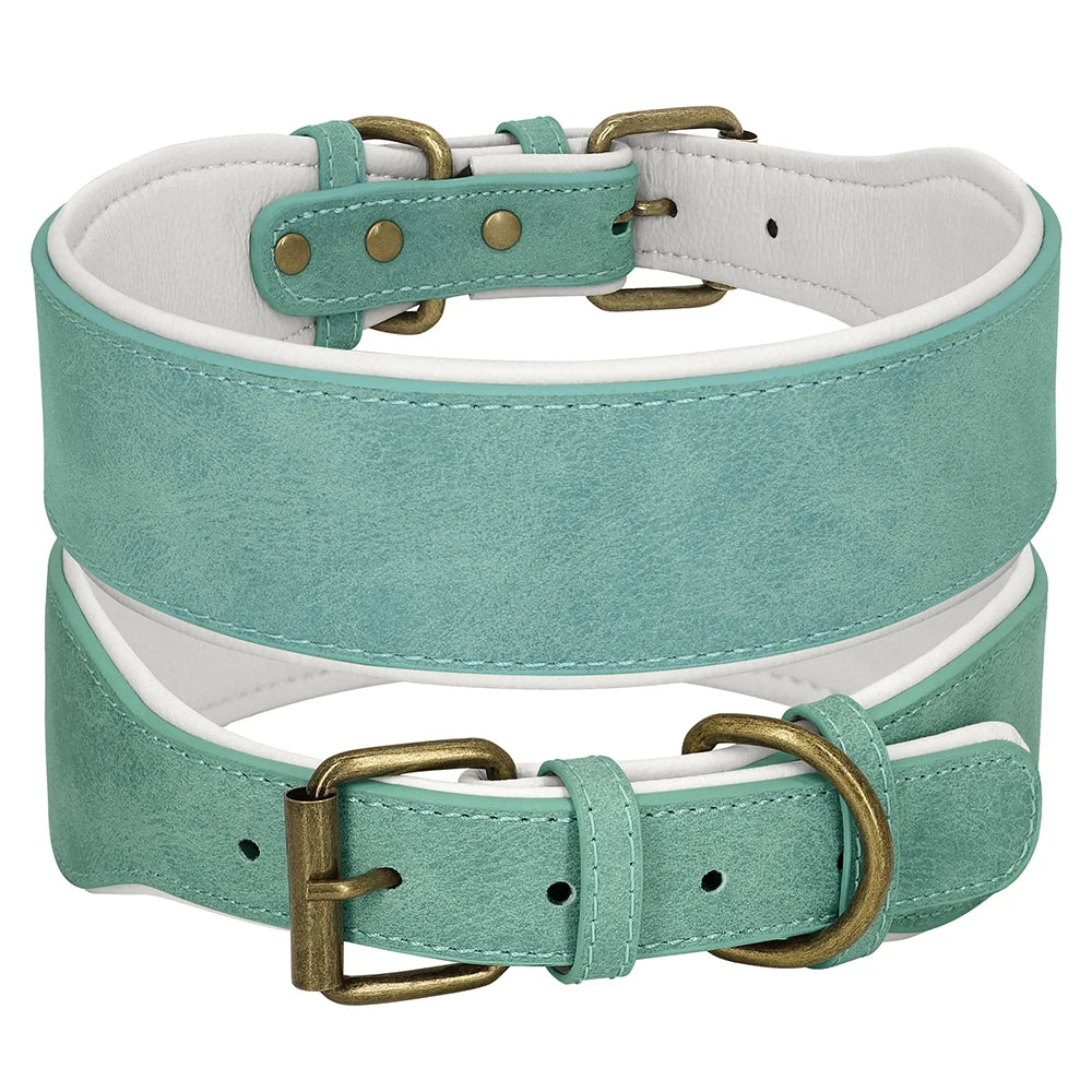 Wide Leather Dog Collar – Soft Padded Adjustable Collar for Medium & Large Dogs (Pitbull, German Shepherd, Bulldog)