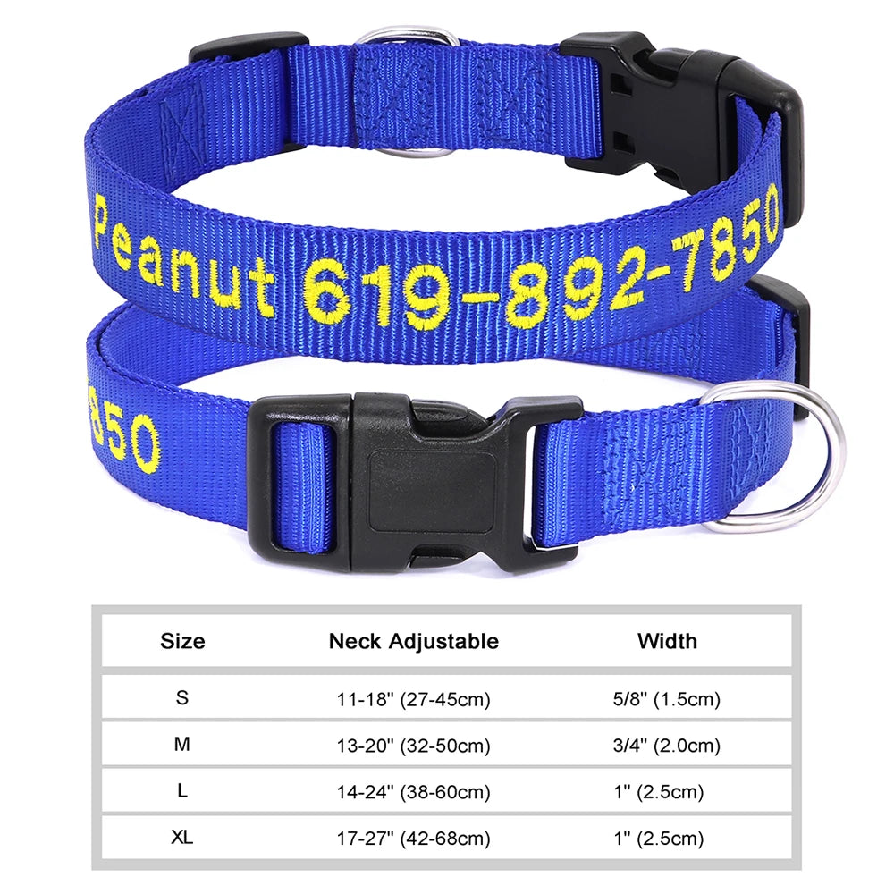 Personalized Embroidered Nylon Dog Collar – Custom Name & Phone ID – For Small, Medium & Large Dogs