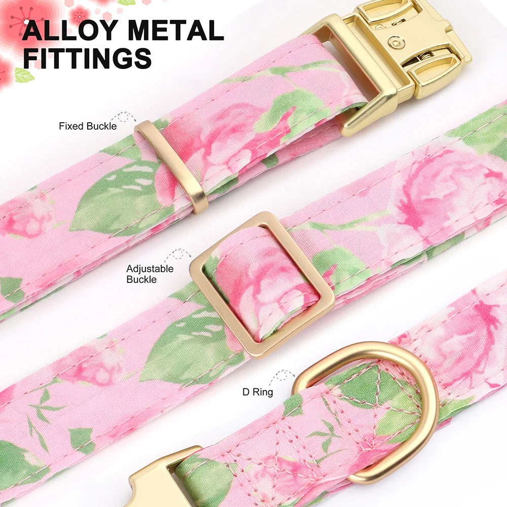 🌸 Personalized Floral Nylon Dog Collar with Free Engraving – Adjustable for Small, Medium, Large Dogs