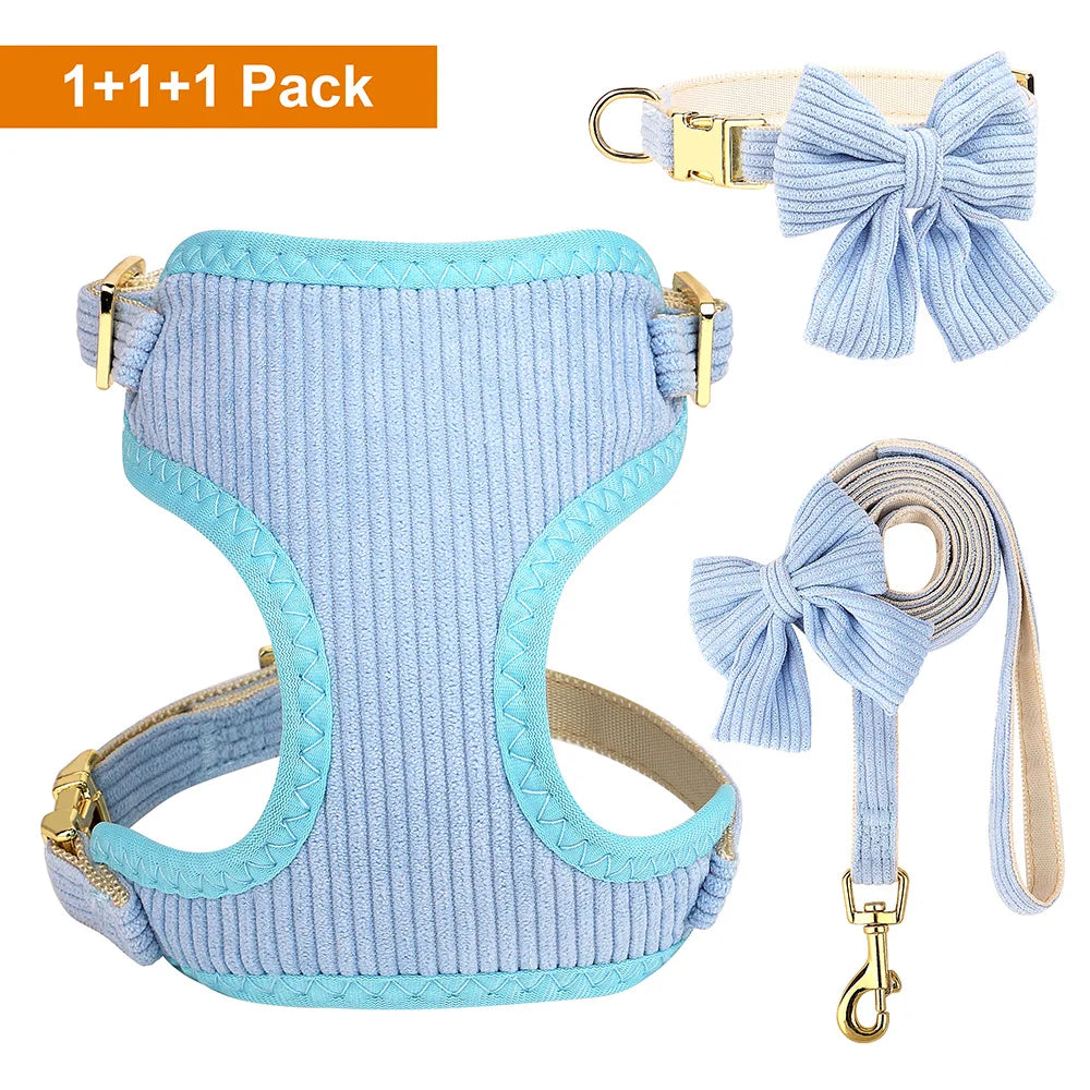 3pcs/lot Dog Collar Harness and Leash Set – Cute Bowtie Design for Small & Medium Dogs