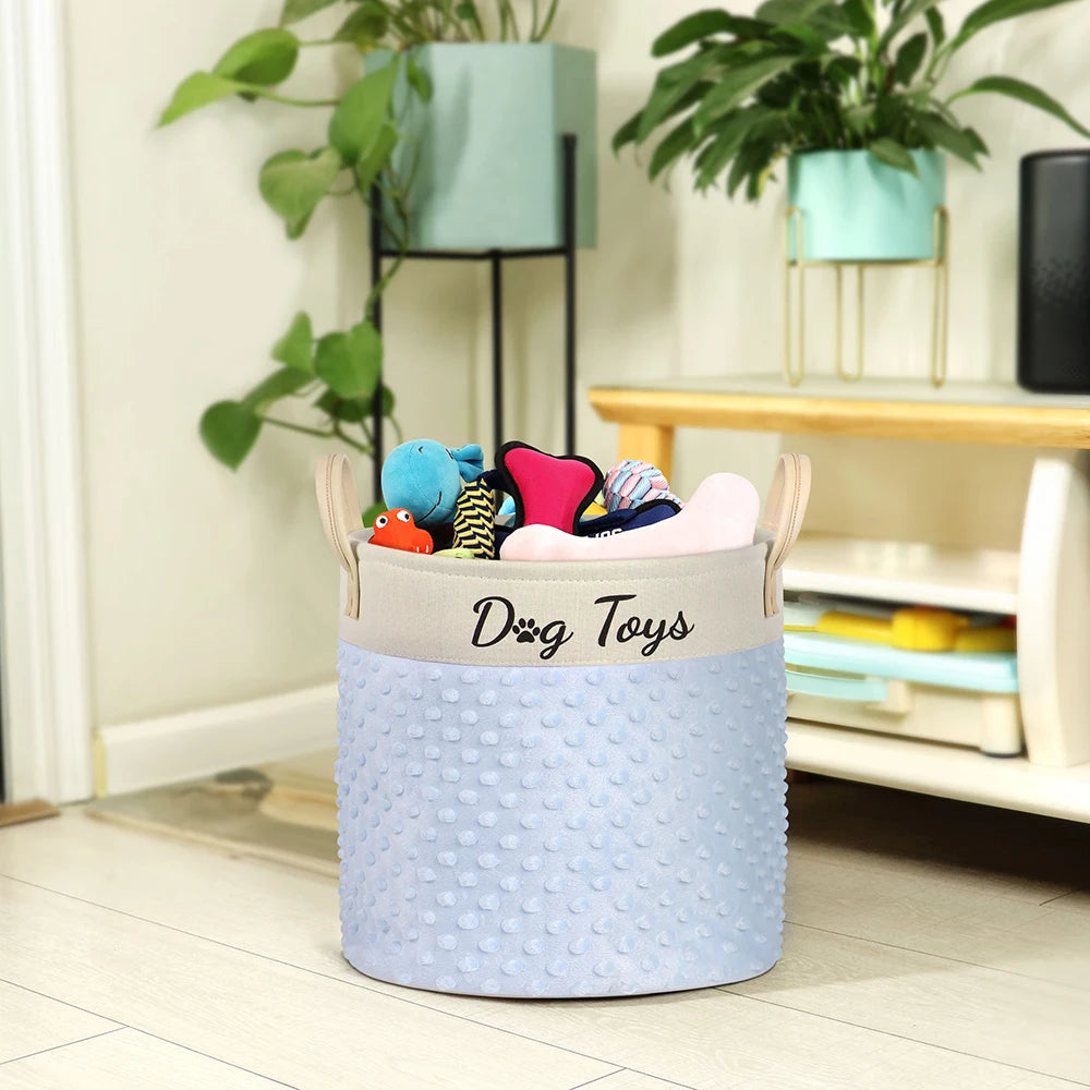 Collapsible Dog Toy Storage Basket with Handles – Large Capacity Pet Organizer Bin (Pink/Blue)
