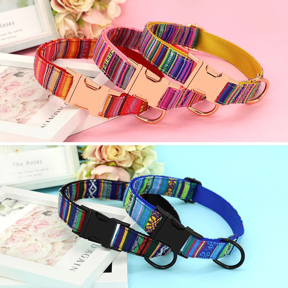 Nylon Dog Collar Colorful Pet Buckle Collar Anti-lost Nameplate ID Tag Adjustable For Small Medium Large Dogs S-L
