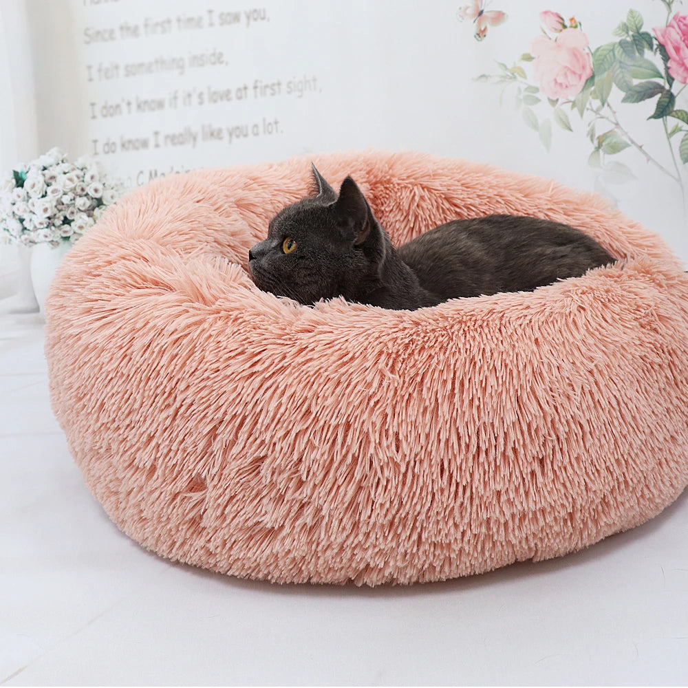 Long Plush Cat & Dog Bed – Soft Round Winter Pet Cushion Nest (50/60/70cm)