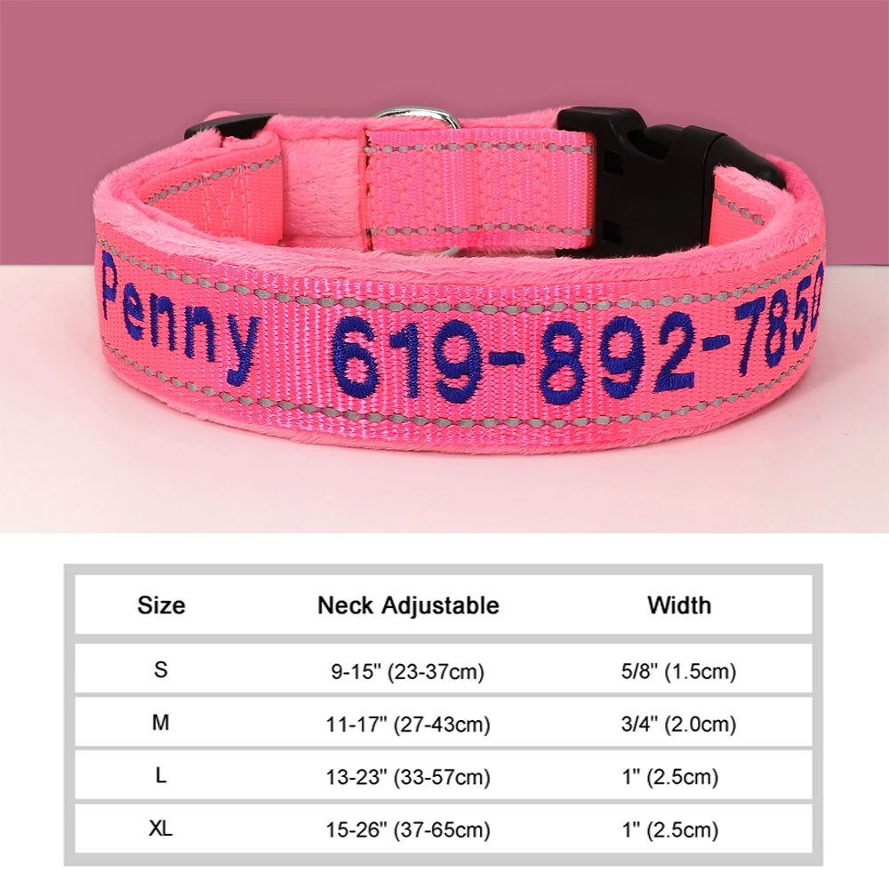Personalized Embroidered Dog Collar – Reflective Nylon, Custom Name ID Tag – Small Medium Large Dogs