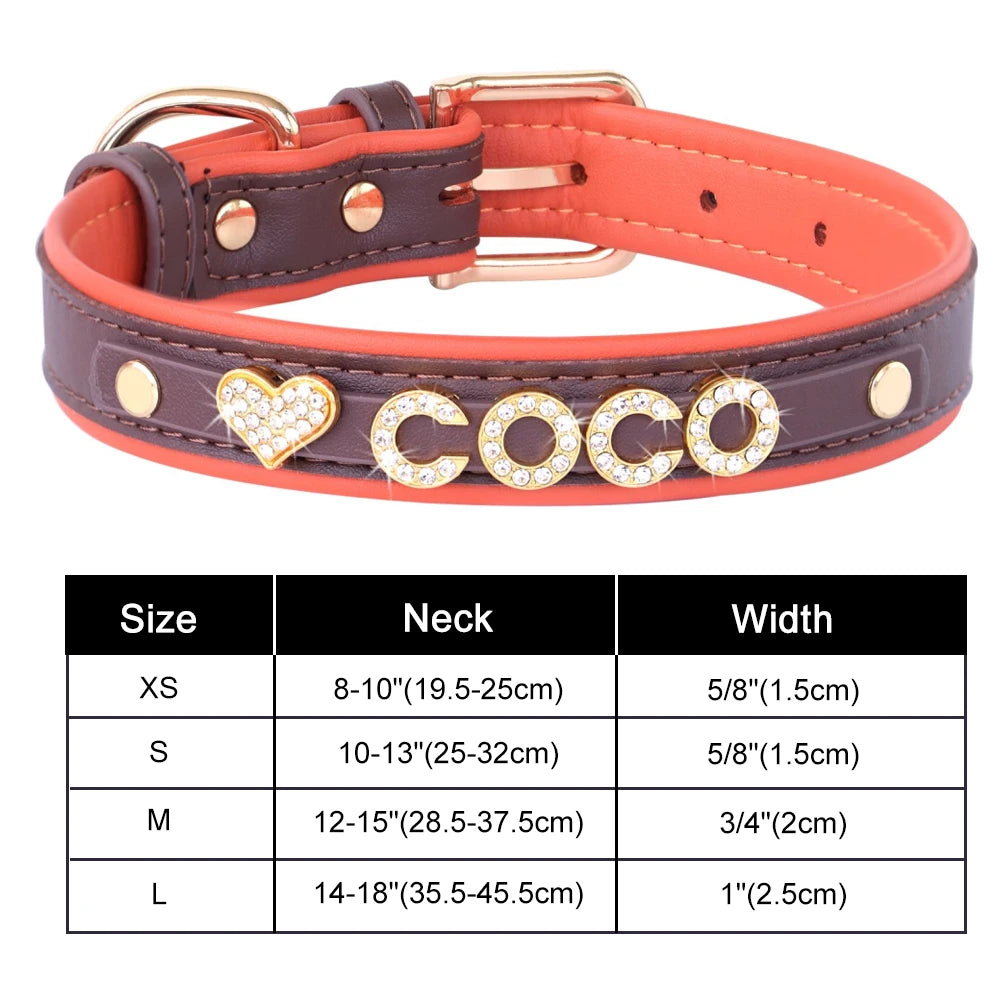 Bling Personalized Dog & Cat Collar – PU Leather Puppy Chihuahua Necklace with DIY Rhinestone Name & Free Charms