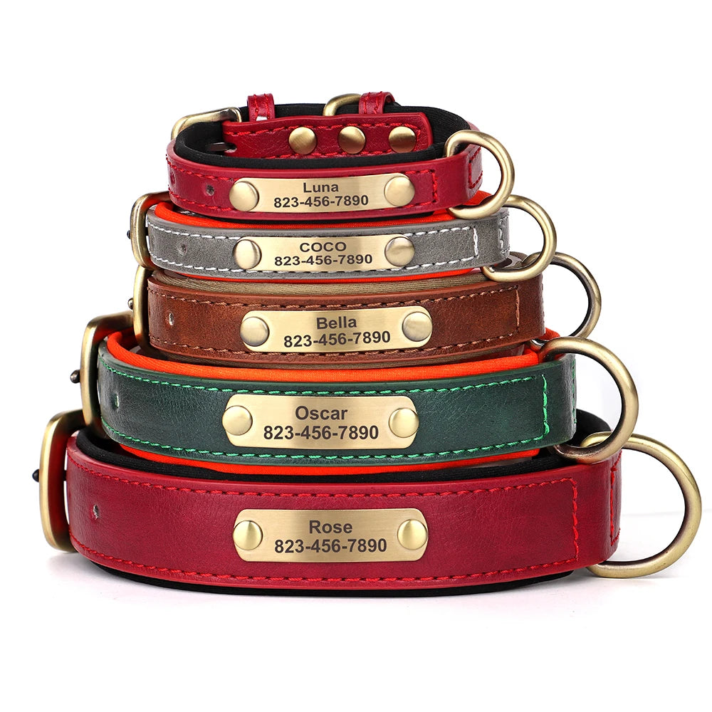 🐾 Personalized PU Leather Dog Collar – Custom Engraved Nameplate ID Tag 🐶
