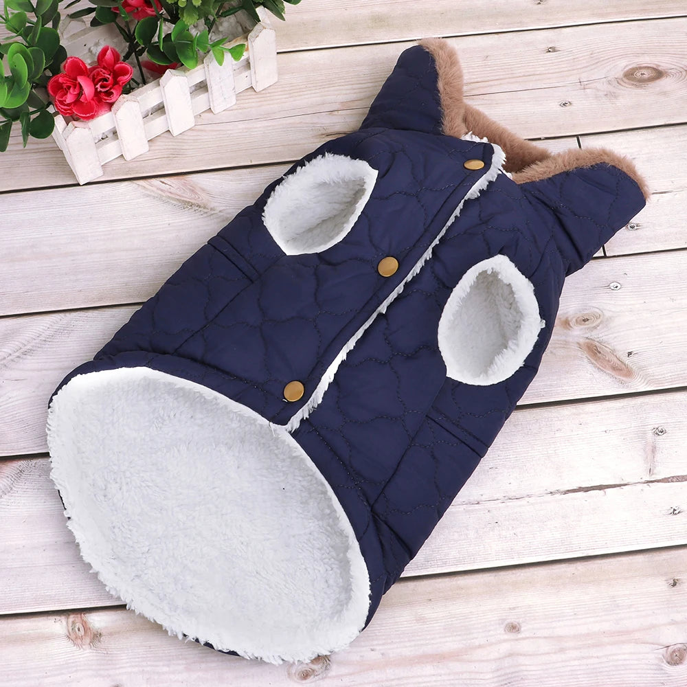 Waterproof Winter Pet Jacket with Fur Collar – Cozy Dog Coat for Small Breeds