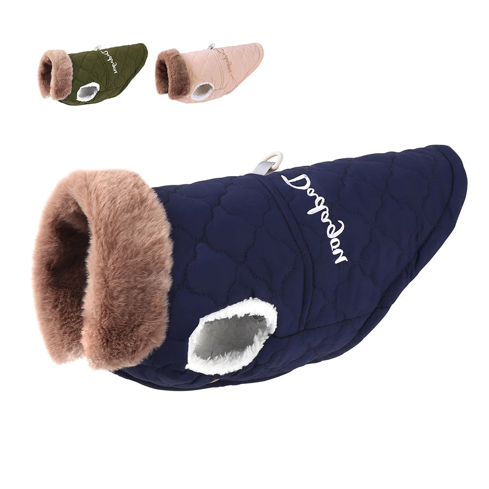 Winter Dog Coat with Fur Collar – Waterproof Warm Jacket for Small & Medium Dogs