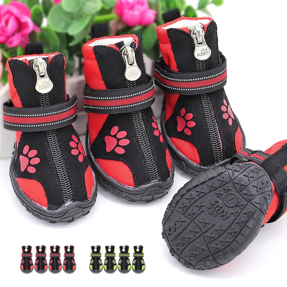 4pcs Pet Dog Shoes – Waterproof Reflective Boots for Medium & Large Dogs