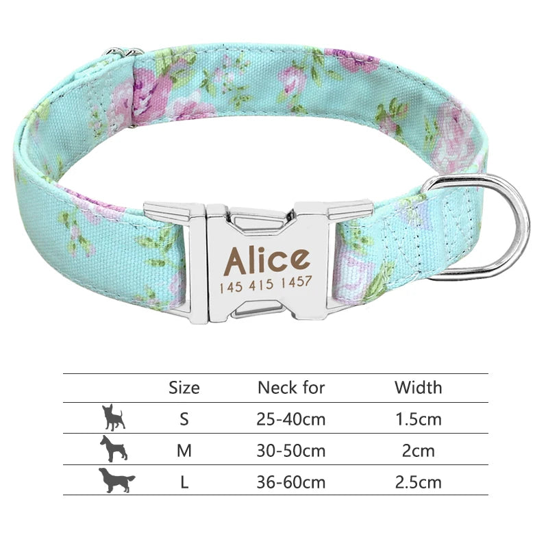 Personalized Nylon Dog Collar with Engraved Nameplate – Custom ID Tag for Small, Medium & Large Dogs
