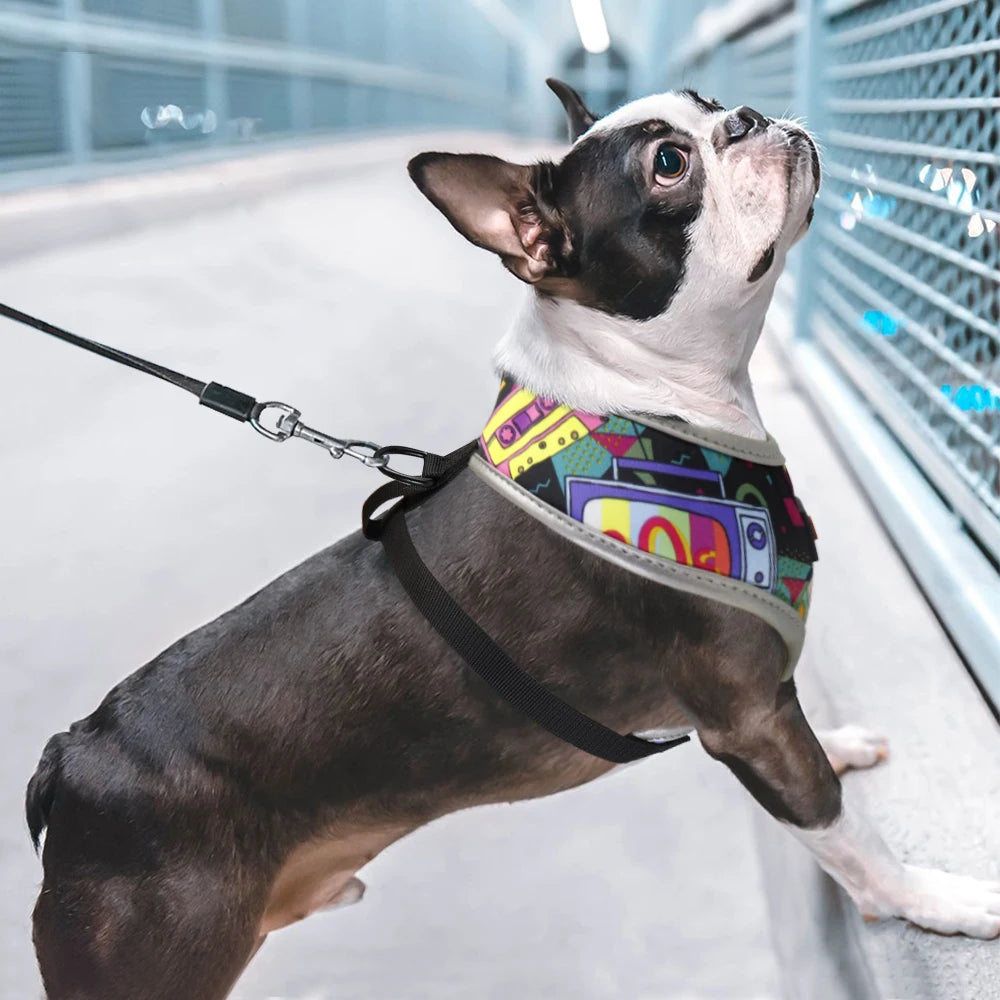 Fashion Printed Nylon Dog Harness Reflective French Bulldog Pug Harness Dog Vest For Small Medium Dogs Cats Walking Training
