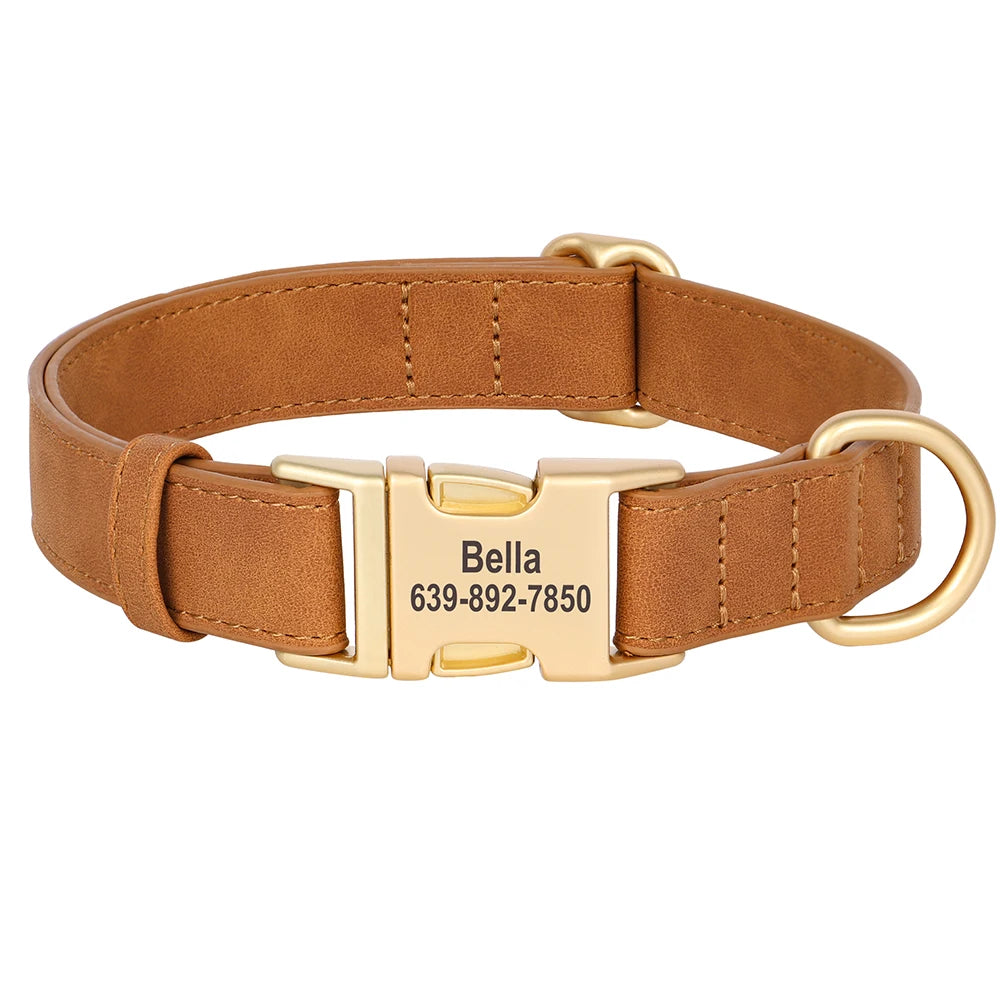 Custom Engraved PU Leather Dog Collar – Anti-Lost ID Tag Included