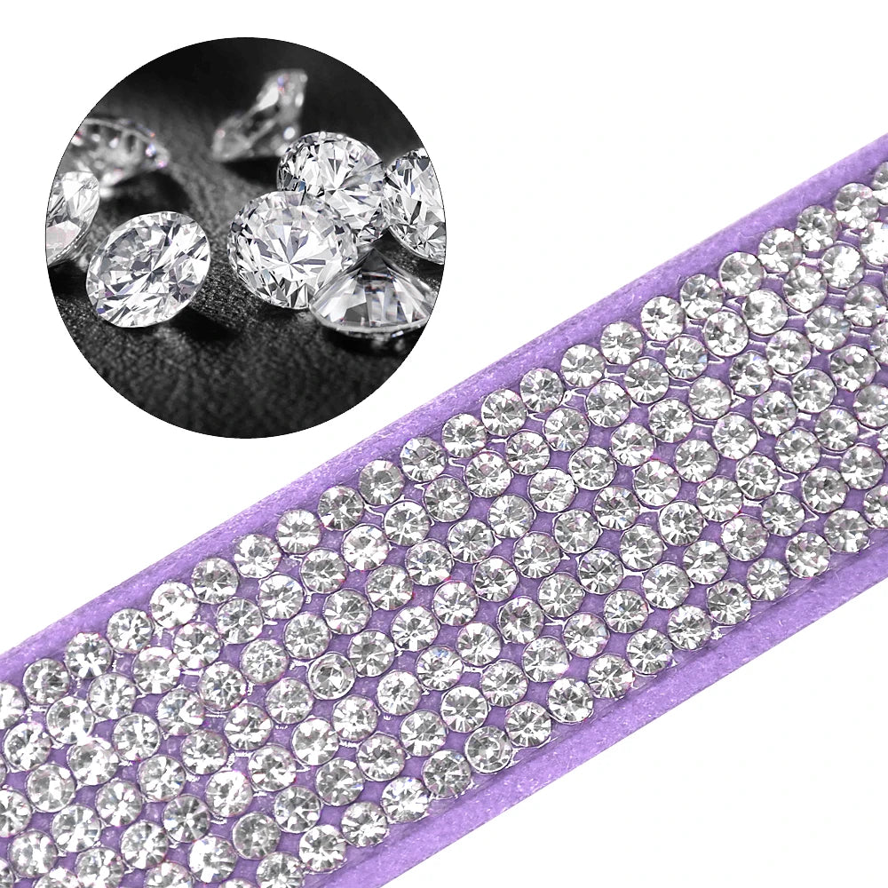 Bling Rhinestone Dog Collar with Bowknot – Adjustable Suede Collar for Small & Medium Pets