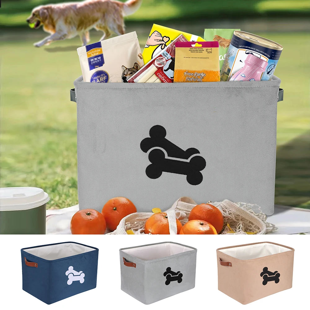 Large Capacity Foldable Dog Toy Storage Basket with Handles – Brown, Grey & Blue