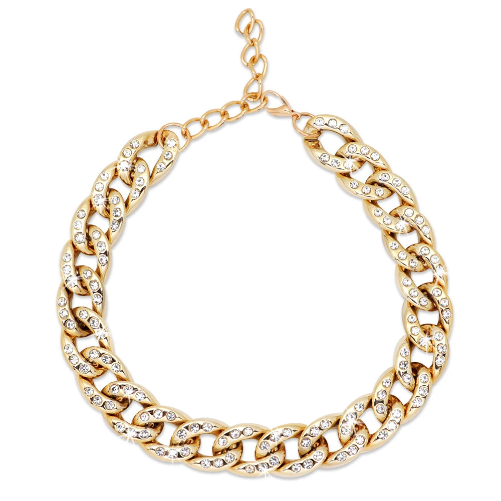 Luxury Rhinestone Dog Chain Collar – Diamond Style Pet Necklace | Fashion Gold & Silver Chain for Small & Medium Dogs