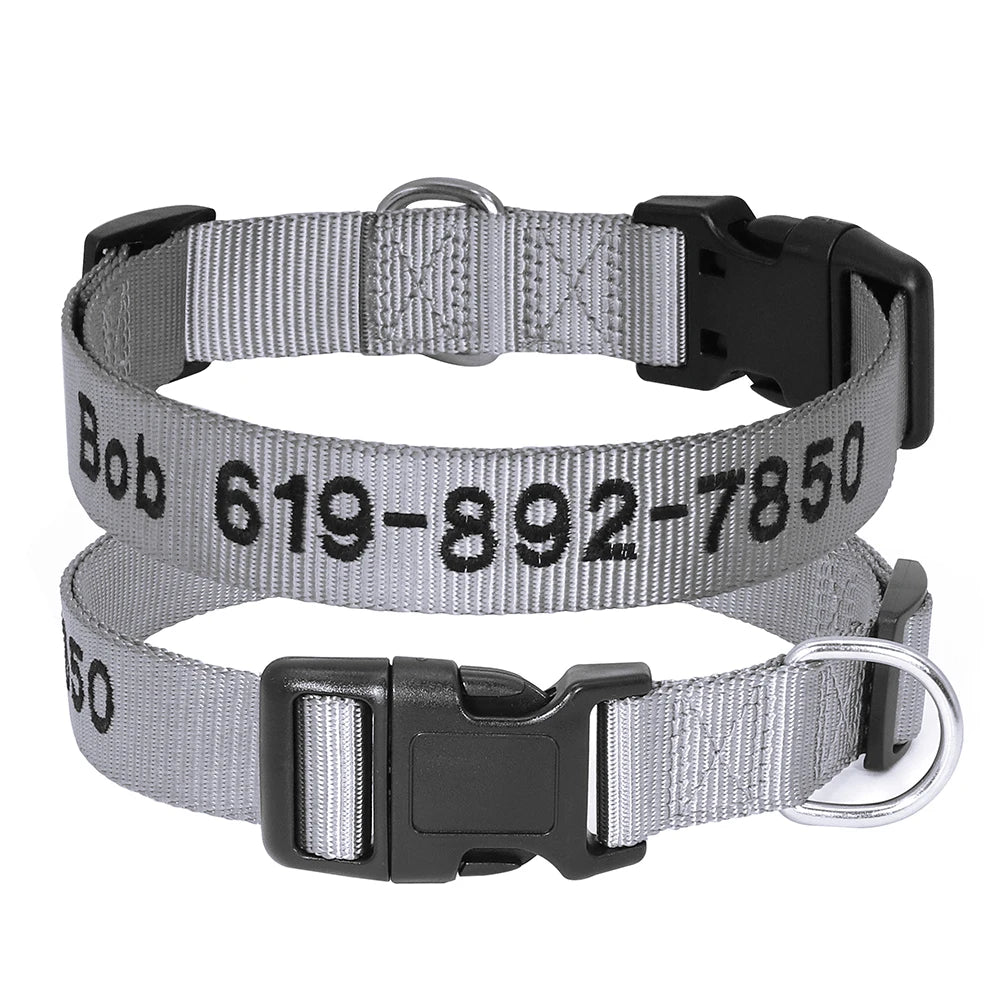 Custom Embroidered Nylon Dog Collar – Personalized Name & Phone Number – Adjustable ID Collar for Small, Medium & Large Dogs