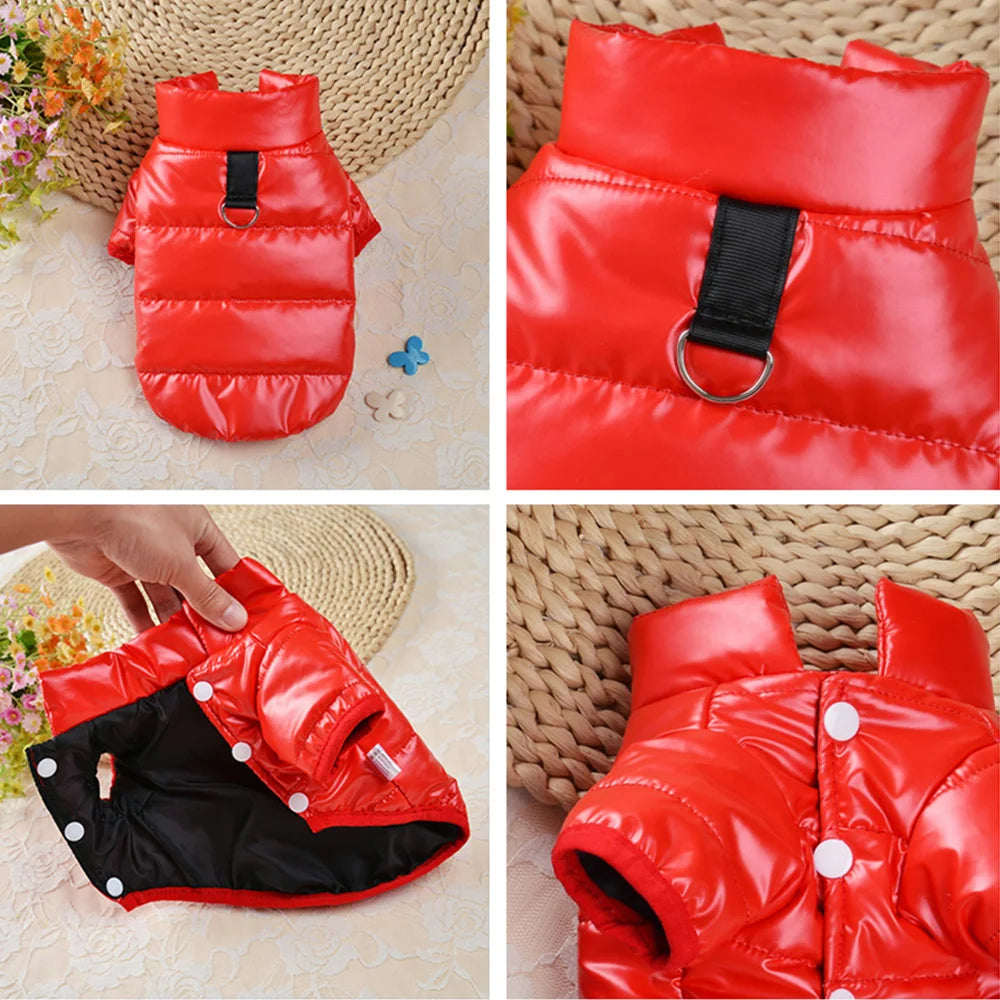 Winter Waterproof Dog Jacket – PU Leather Puffer Coat for Small & Medium Dogs (Chihuahua, Yorkie, French Bulldog)