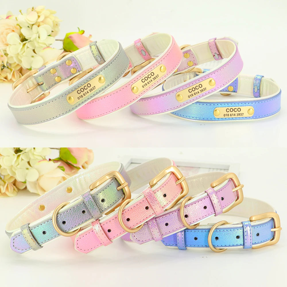 Personalized Leather Dog Collar – Custom Engraved Nameplate ID Tag for Small, Medium & Large Dogs