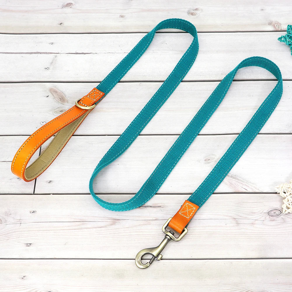 150cm Dog Walking Leash – Durable Nylon Lead Rope with PU Leather Handle