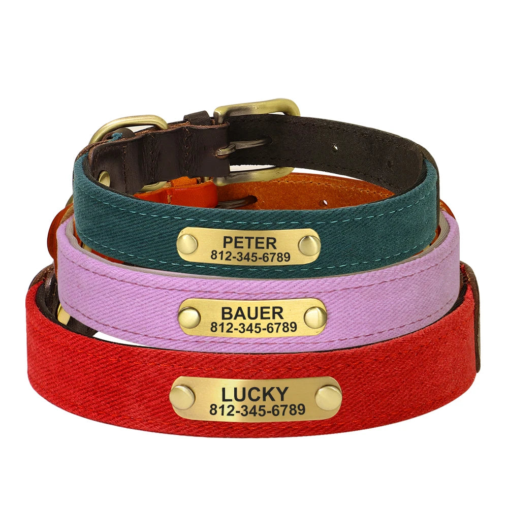 Personalized Dog Collars PU Leather Pet ID Collars Custom Engraved Nameplate Tag Adjustable For Small Medium Large Dogs
