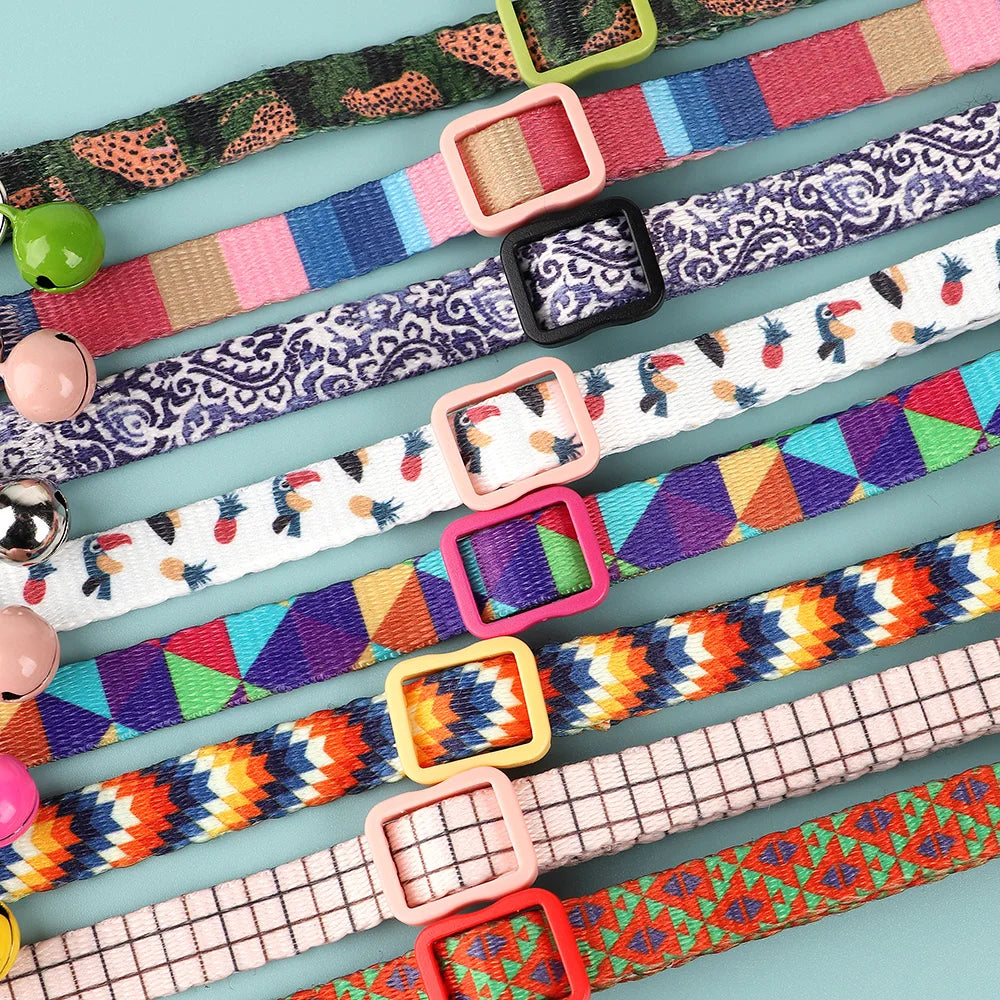 Cute Adjustable Dog & Cat Collar with Bell – Nylon Pet Necklace for Small Dogs & Kittens
