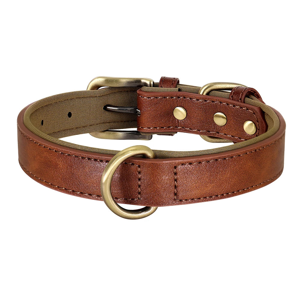 PU Leather Dog Collar – Soft Padded Adjustable Pet Collar for Small & Medium Dogs (Pitbull, French Bulldog) – S/M/L