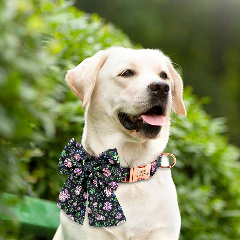 ✨ Personalized Nylon Bowknot Dog Collar – Custom Printed Name Tag for Small & Medium Dogs ✨