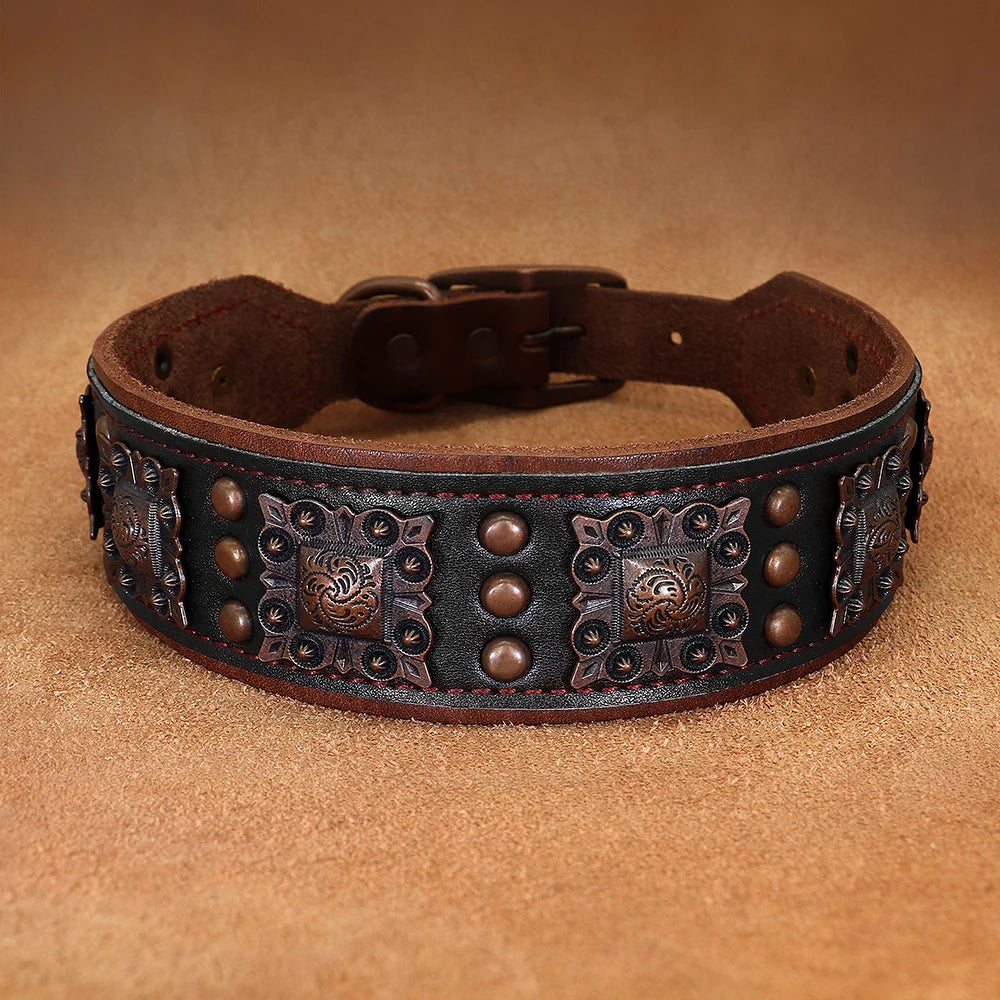 Durable Spiked Genuine Leather Dog Collar for Medium & Large Dogs – Pitbull Bulldog Adjustable Pet Collar
