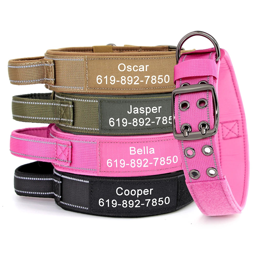 Custom Military Dog Collar – Personalized Tactical Nylon Collar | Adjustable for Medium & Large Dogs (German Shepherd, Labrador, Retriever)