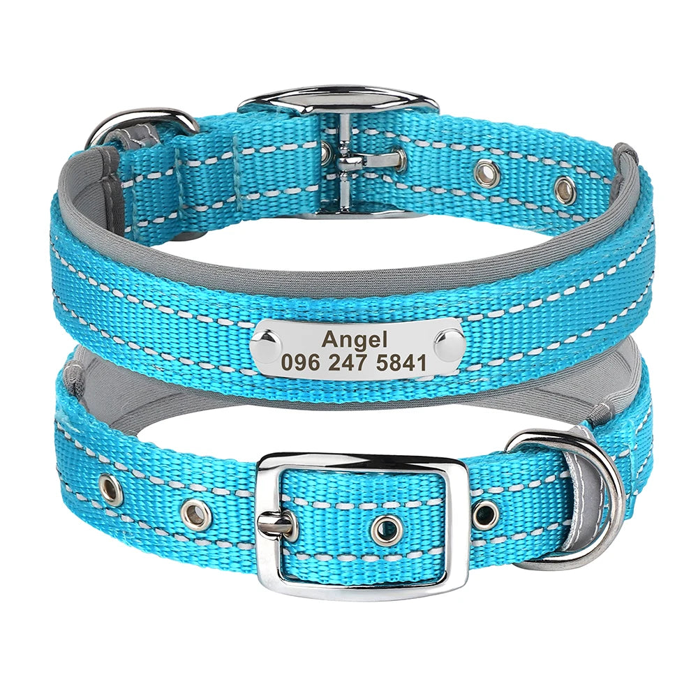 Personalized Reflective Nylon Dog Collar – Custom Engraved ID Tag for Small, Medium & Large Dogs