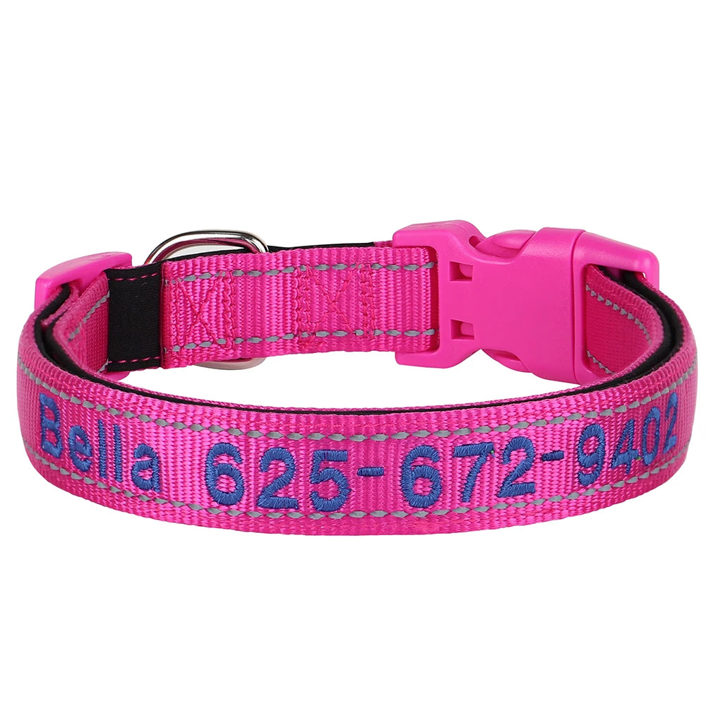🦴 Custom Embroidered Reflective Dog Collar – Personalized Pet ID Name Nylon Collar for Small, Medium & Large Dogs