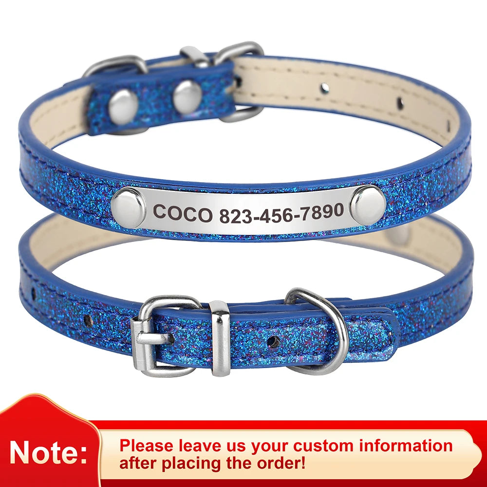 ✨ Personalized Glitter Pet Collar – Custom Engraved ID for Dogs & Cats ✨