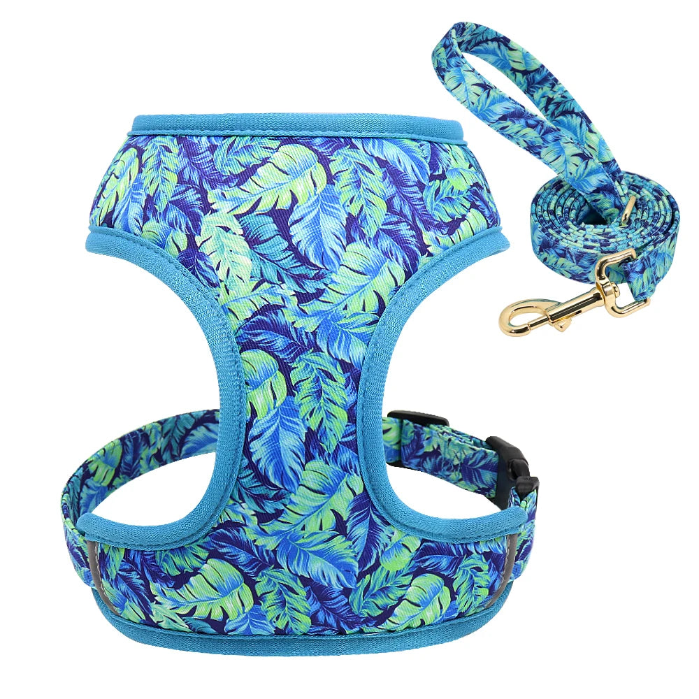Cute Printed Dog Harness & Leash Set – Soft Mesh Adjustable Vest for Small & Medium Dogs & Cats (Chihuahua, Yorkie, Pug, Bulldog, Kitten)