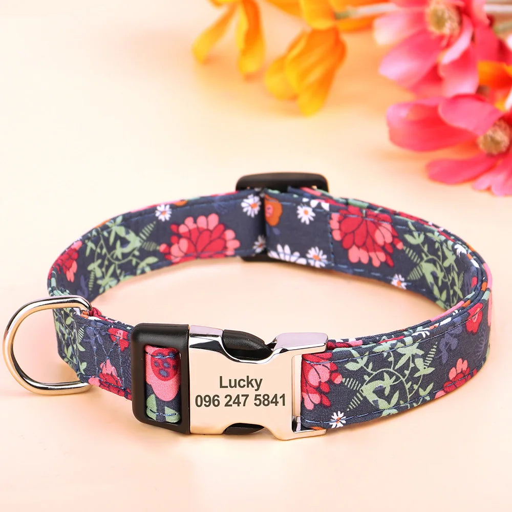 🎨 Personalized Nylon Dog Collar – Free Engraving, Adjustable Fit for Small to Large Dogs