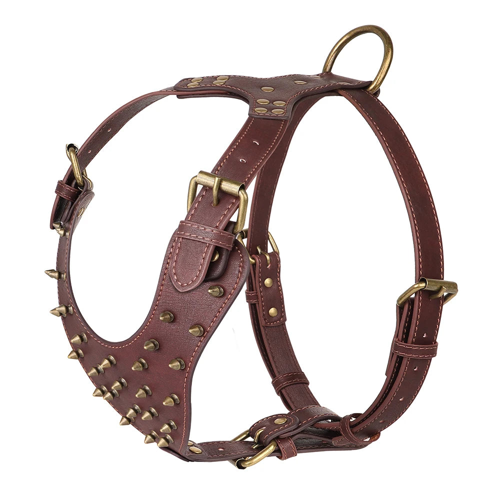 Durable Spiked Studded Genuine Leather Dog Harness – Training Vest for Large Dogs (Pitbull, Labrador, Bulldog)