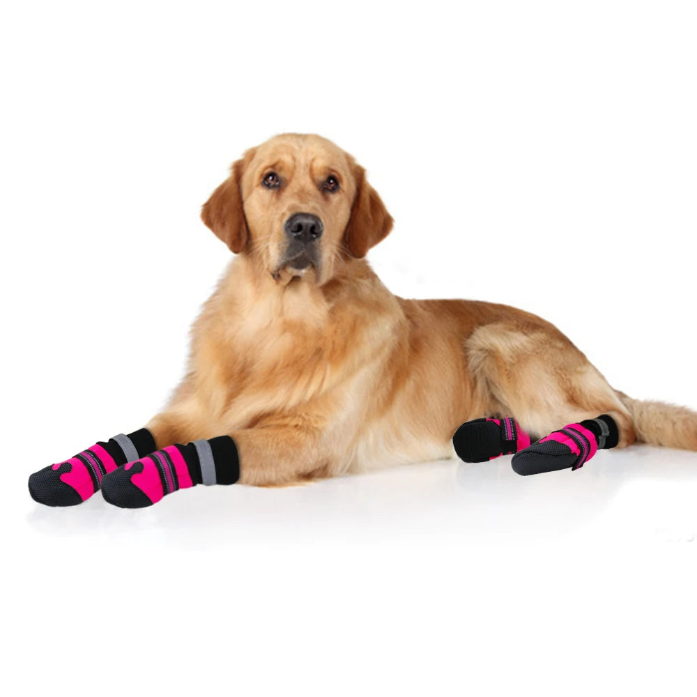 4pcs Waterproof Dog Shoes – Anti-Slip Winter Boots with Reflective Straps for Medium & Large Dogs