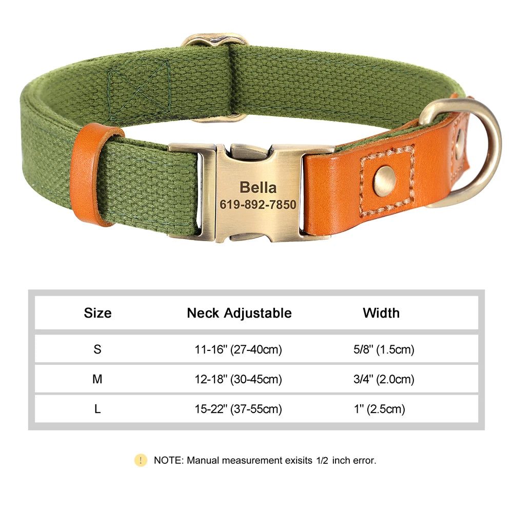 ✨ Personalized Nylon & Leather Dog Collar – Free Custom Engraving Included!