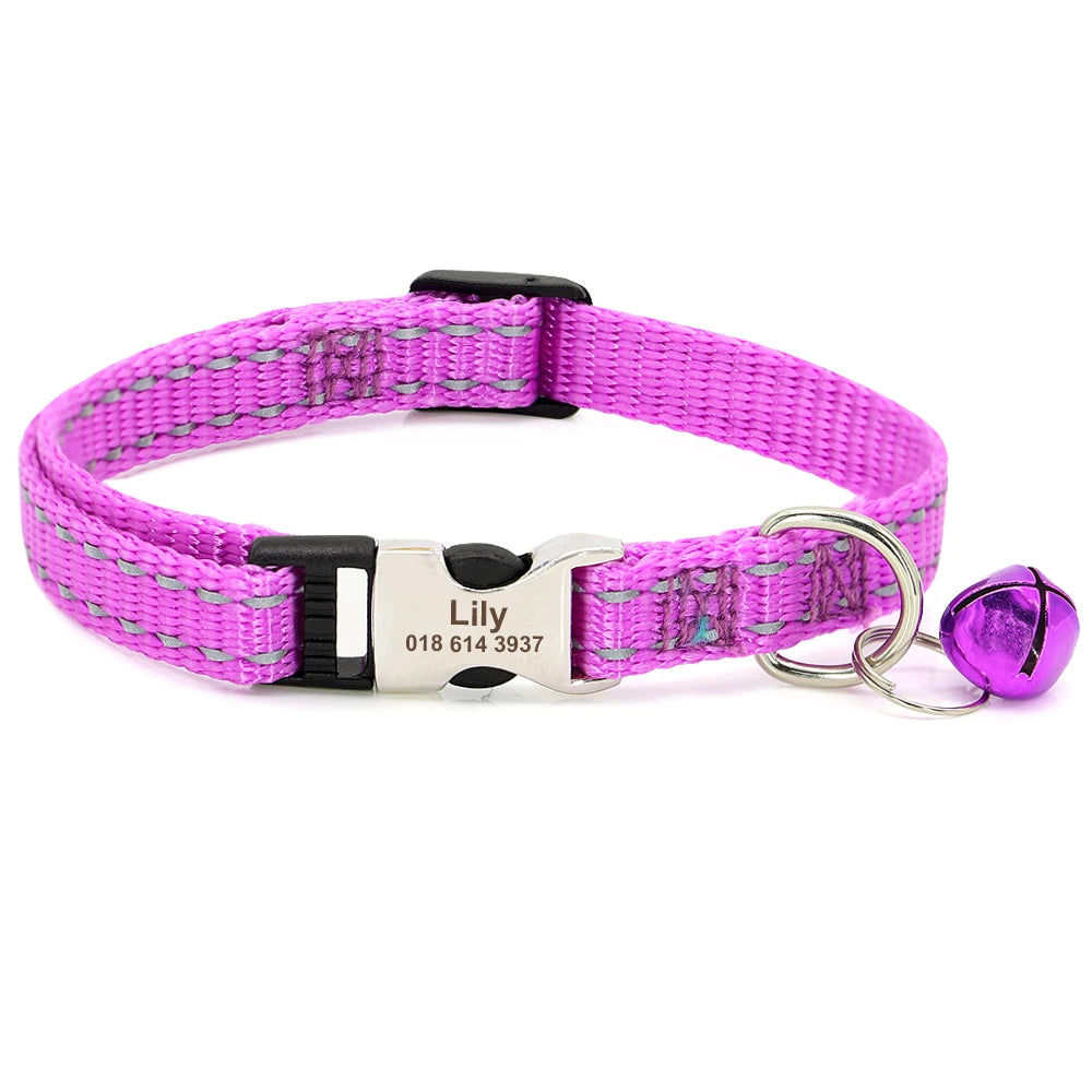 Personalized Cat Collar Free Engraved Pet ID Collars Adjustable Nylon Cat Necklace For Small Dogs Puppy Kitten With Cute Bell