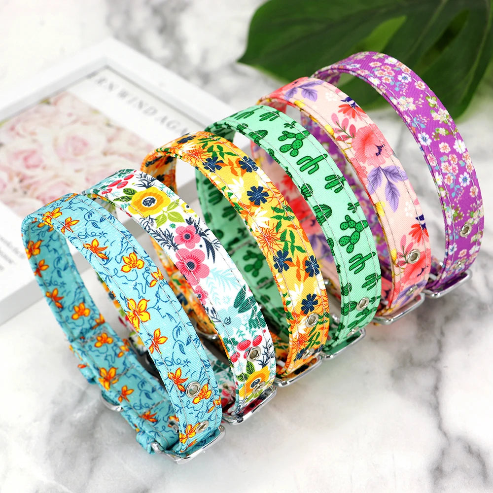 12 Styles Nylon Floral Printed Dog Collar – Bohemian Adjustable Small Puppy & Cat Collar – Chihuahua Pet Supplies Accessories