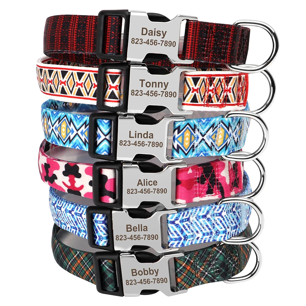 🎨 Personalized Nylon Dog Collar – Free Engraving, Adjustable Fit for Small to Large Dogs