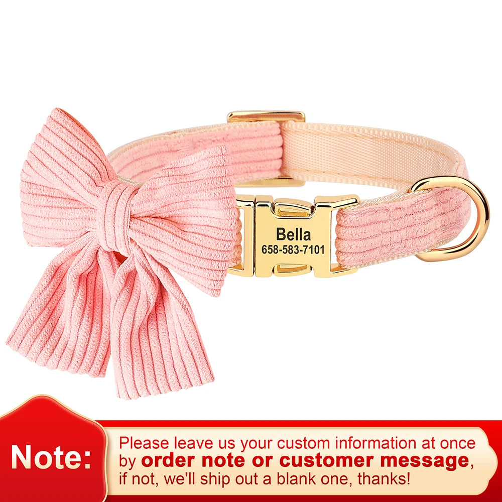 🎀 Personalized Dog Collar with Big Bowtie – Cute, Stylish & Custom Engraved