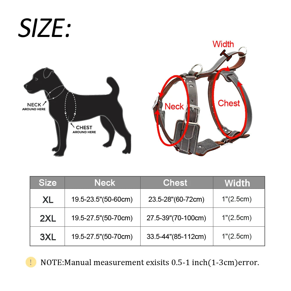Genuine Leather Dog Harness – Durable Adjustable Large Dog Vest with Quick Control Handle &amp; Heavy-Duty Hardware (Pitbull, Bulldog, Labrador)