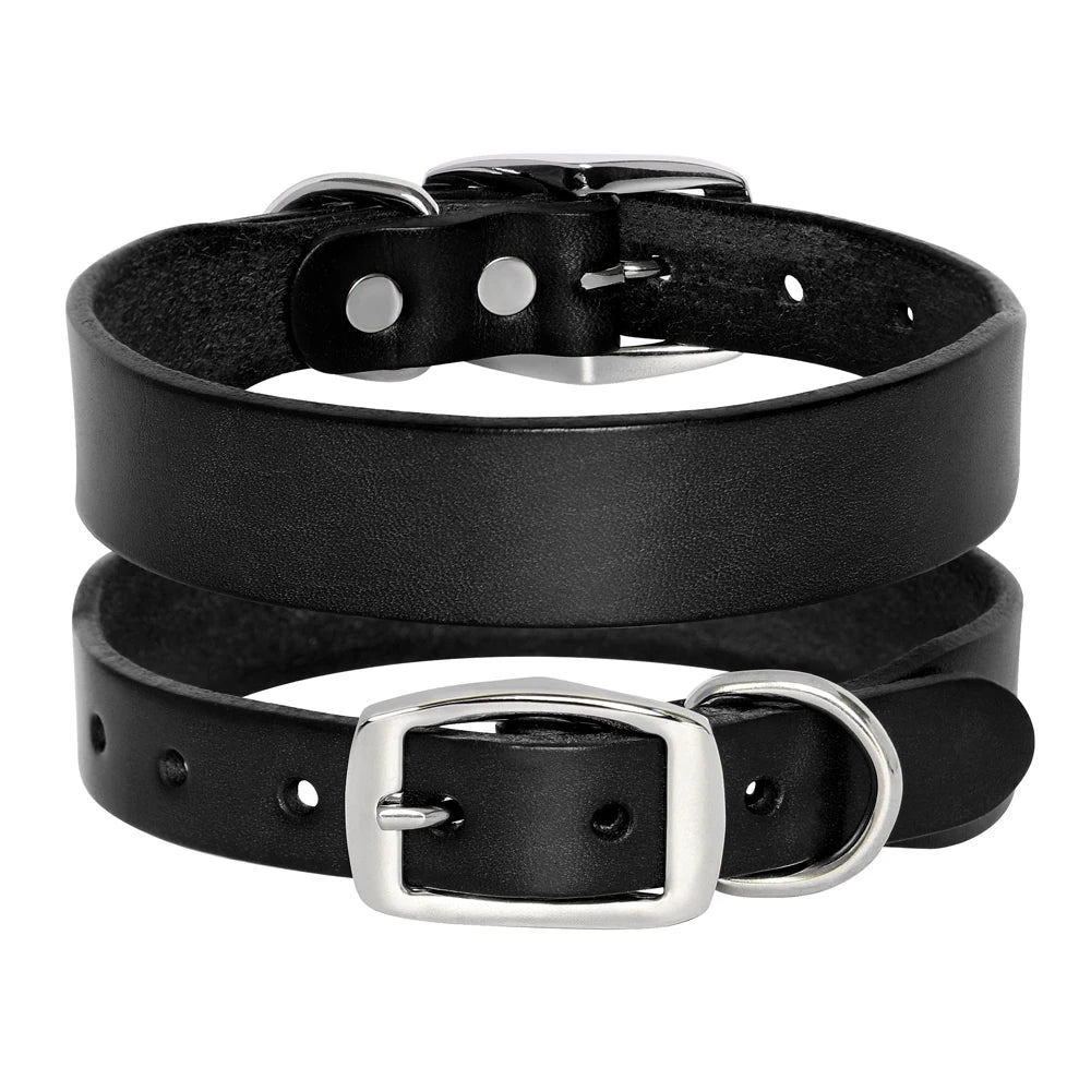 Genuine Leather Dog Collar & Leash Set – Adjustable for Small, Medium & Large Dogs and Cats (XS–XL)