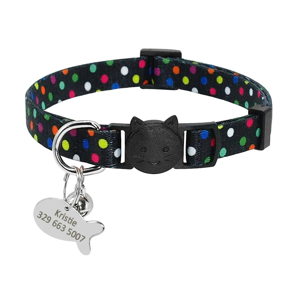 Personalized Cat Collar with Engraved Fish Tag – Adjustable Nylon Collar for Cats & Small Dogs